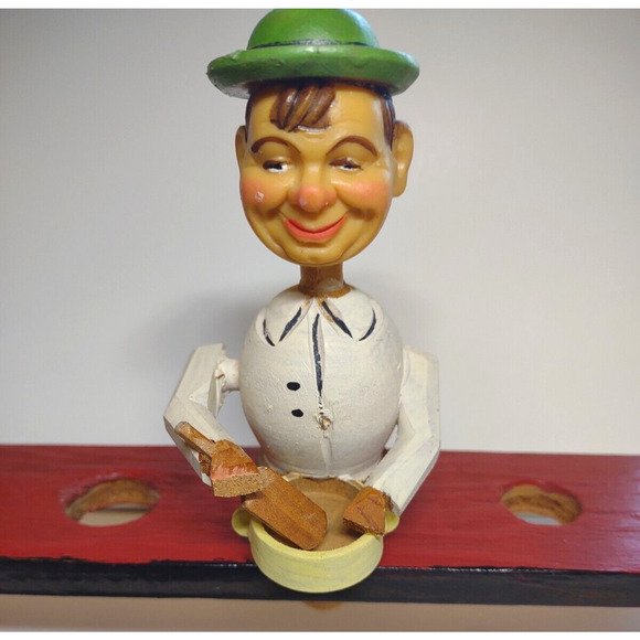 ANRI Chef Stirs Bowl Bottle Stopper Carved Puppet Man Barware Vintage Mechanical - Picture 2 of 8